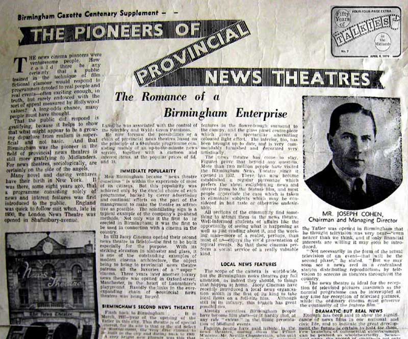 Joseph Cohen The Pioneer of Provincial News Theatres