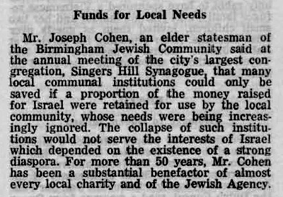 Joseph Cohen described as an elder statesman of the Birmingham Jewish Community.   John Neville Cohen
