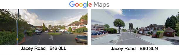 Jacey Road in Edgbaston and another in Shirley Birmingham
