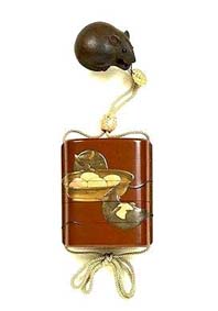 Zeshin inro and wood netsuke by Tomokazu.jpg (12466 bytes)