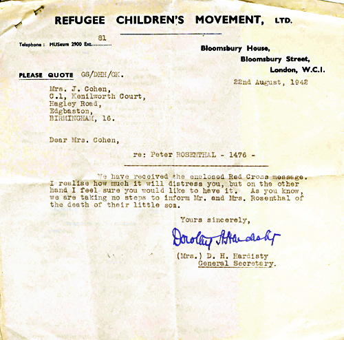 Such a sad letter received after Peter's death.  John Neville Cohen