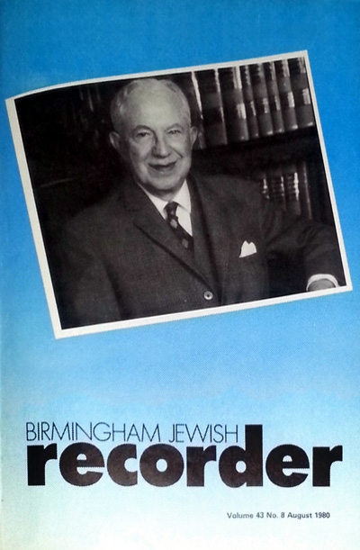 Joseph Cohen on the front cover of The Birmingham Jewish Recorder.  John Neville Cohen