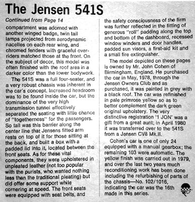 Autoweek Feature article on the Jensen 541S