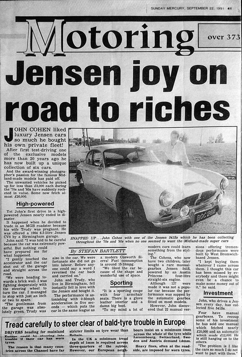 Sunday Mercury Motoring article about the Jensen 541S John Neville Cohen