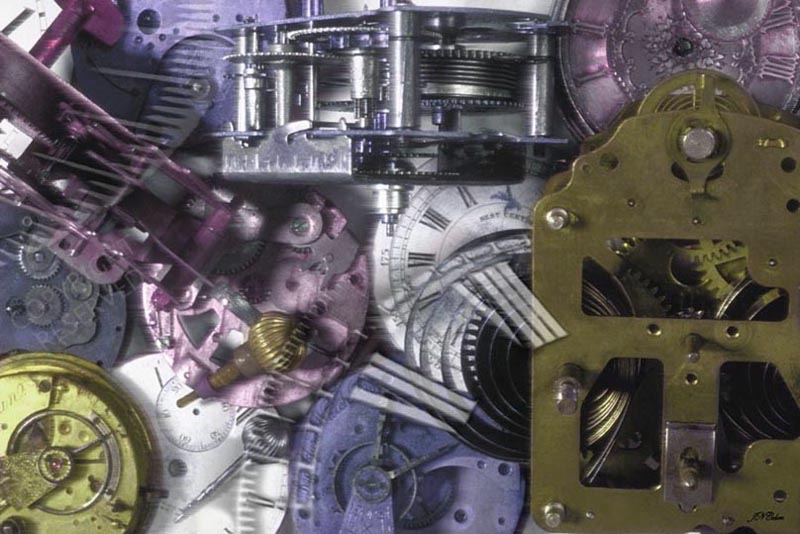 John Neville Cohen, Old Time Works 21, clocks, pocket watches, dials, clockwork, springs, cogs,