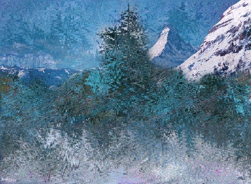 John Neville Cohen, Winter Frost 24, Mountains, snow, trees, ice, Blue, Green, White