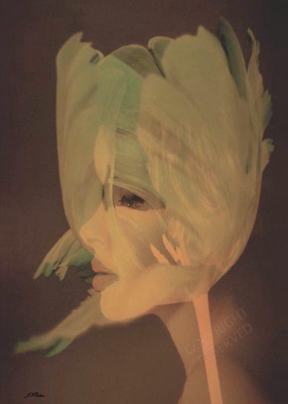Large limited edition prints, Big, John Neville Cohen, Spirit of Spring, Tulip, Woman, Orange, Green, Brown