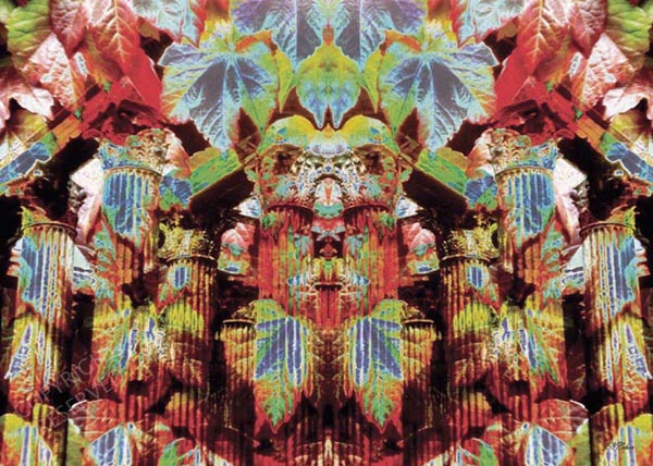 Ivy Ruins 14A, limited edition by John Neville Cohen, Roman columns, Ivy leaves, Red