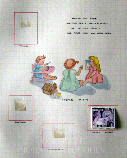 Picnic party ideas, for a postage stamp collecting album by George and Betty Cohen and Richard Hillman