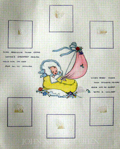 Baby cot painting for a postage collecting Album
