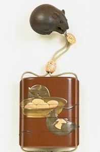 A Zeshin Lacquer Inro with Netsuke, John Neville Cohen